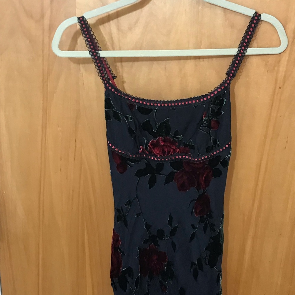Vintage Betsey Johnson Silk Rose Burnout Velvet Black Midi Slip Dress Satin trm - Picture 3 of 10